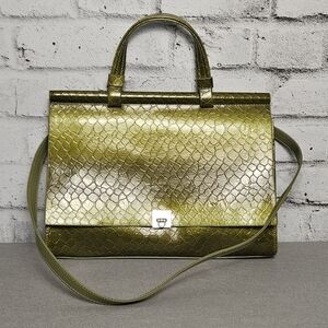 Olive Faux Snakeskin Structured Satchel Bag | Top Handle Crossbody Purse